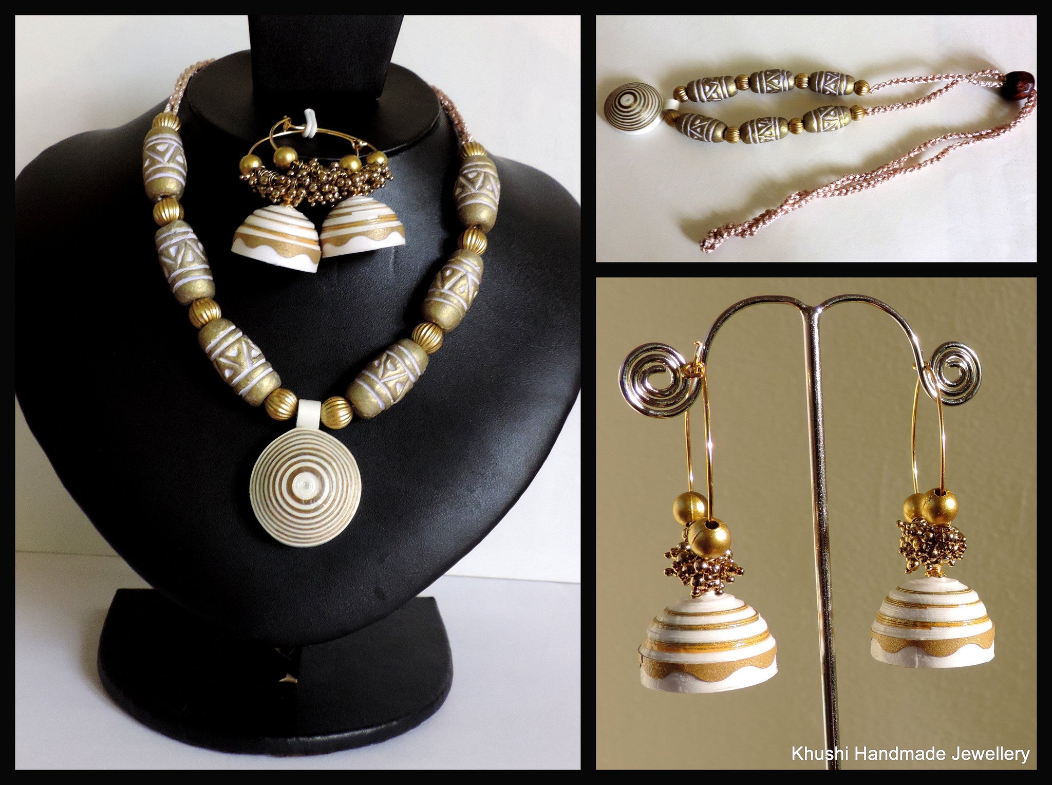 Classic Gold-White Necklace set - Khushi Handmade Jewellery