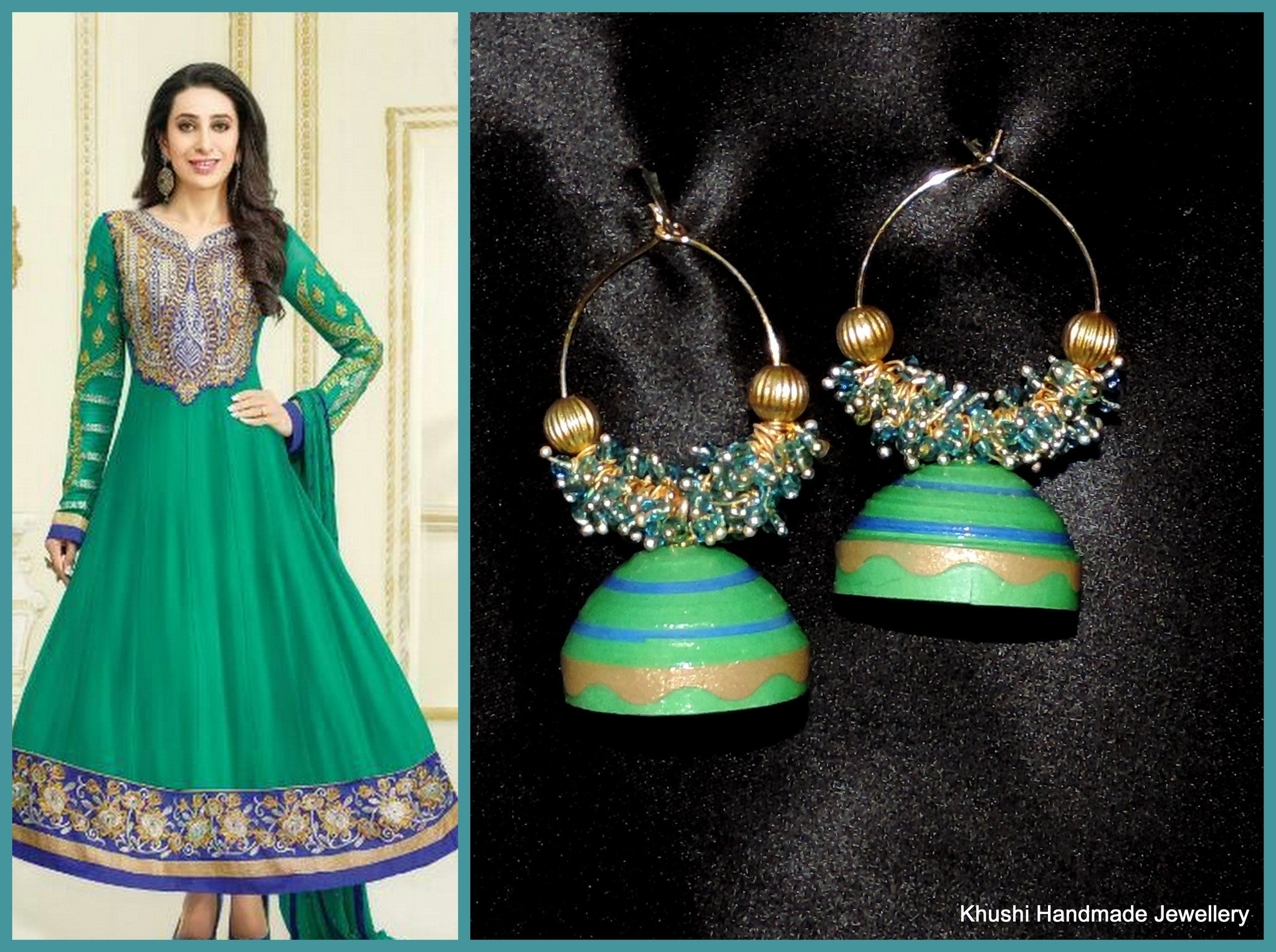 Green Blue hooped jhumka - Khushi Handmade Jewellery