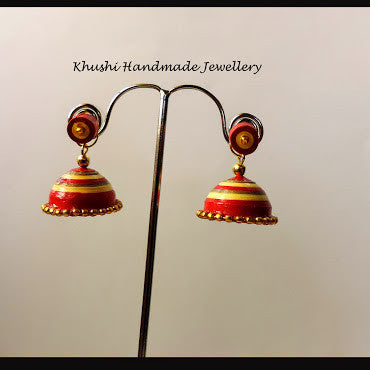 Yellow red jhumka with stud! - Khushi Handmade Jewellery