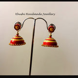 Yellow red jhumka with stud! - Khushi Handmade Jewellery