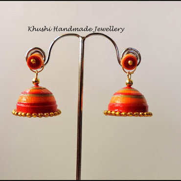 Orange red jhumka with stud! - Khushi Handmade Jewellery