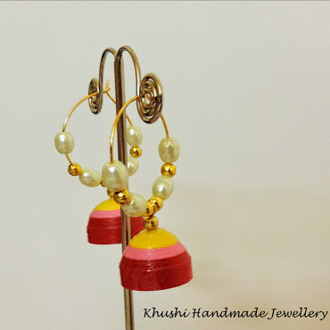 Yellow pink red Jhumka - Khushi Handmade Jewellery