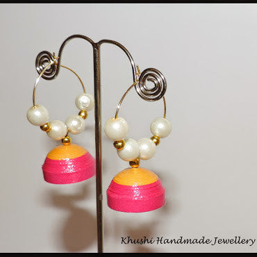 Yellow pink Jhumka - Khushi Handmade Jewellery
