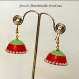 Green red Jhumka - Khushi Handmade Jewellery