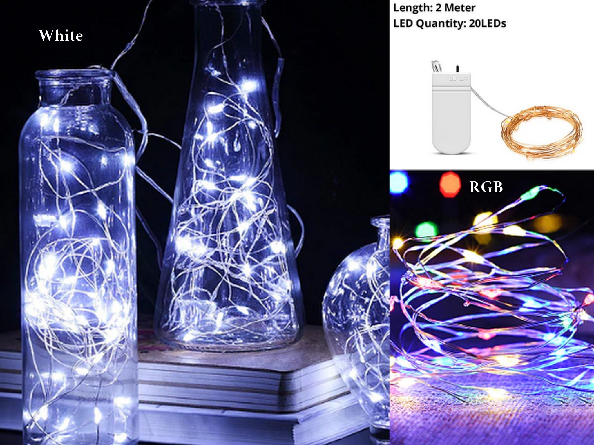 2M Copper Wire Fairy lighting LED Light for Bookcase Holiday Christmas Bed Lamp Decoration