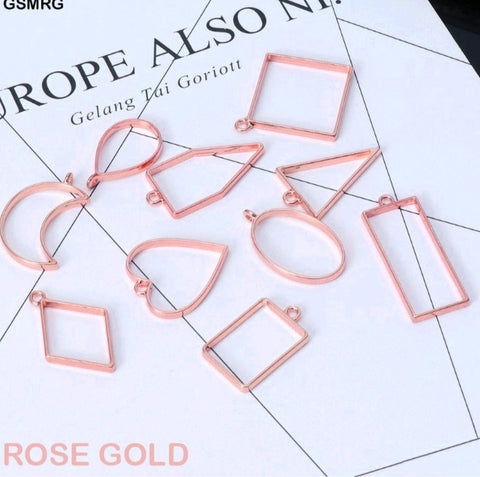 Rose Gold -Hollow open bezel charm Frames for making resin Pendants and Earrings. Set of 10 pieces!