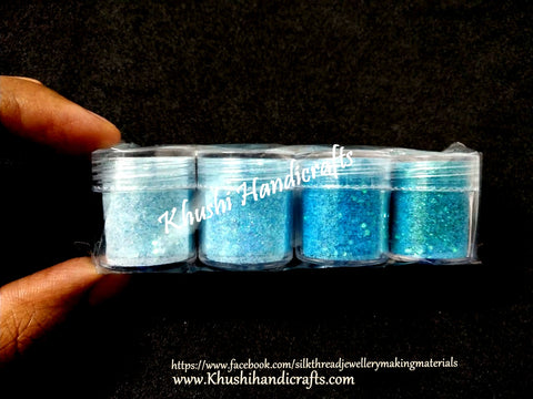 Blue shaded Glitter Powder For Resin Crafts ,Jewelry Mold Filling and Nail art.Pack of 4 bottles included!
