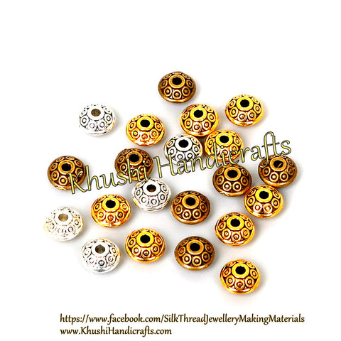 Designer Antique Gold Bronze and Silver circular spacer beads.Sold as a pack of 20 pieces -SP50