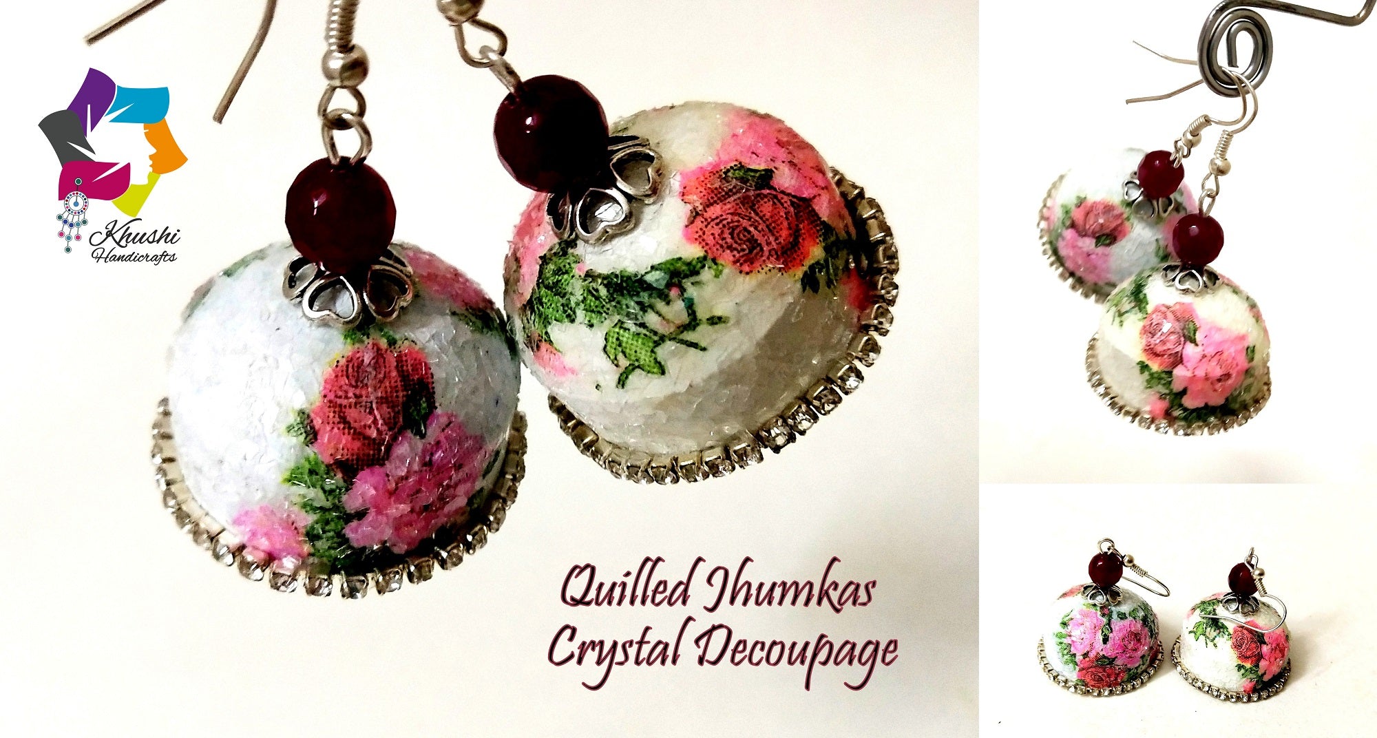 Crystal Decoupage Quilling jhumka
