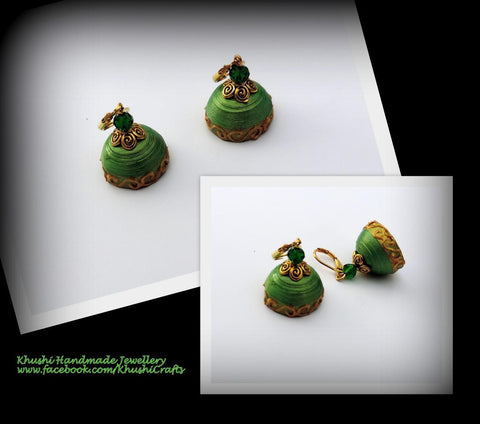 Classic jhumkas in Green Blue Yellow and Garnet