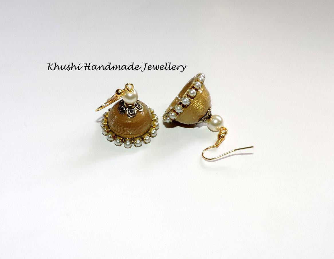 Gold pearl edged jhumkas - Khushi Handmade Jewellery